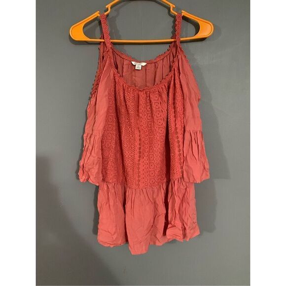 Cato Est 1946 Peach Lace Cold Shoulder Top Size Large - Picture 1 of 5